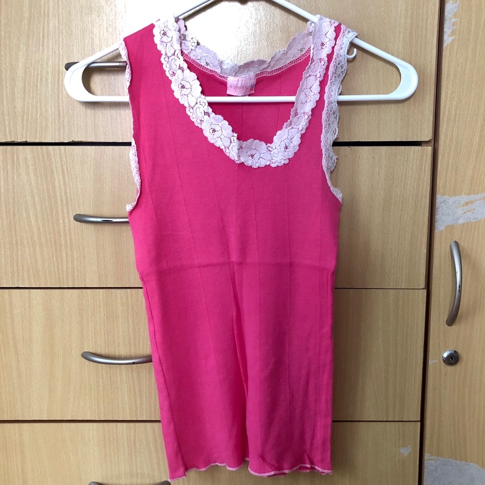 UO hot pink cotton tank w lace edge Sz Small